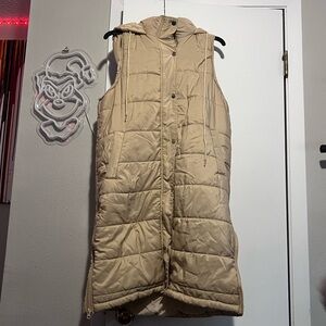 Men's Tan Quilted Hooded Vest